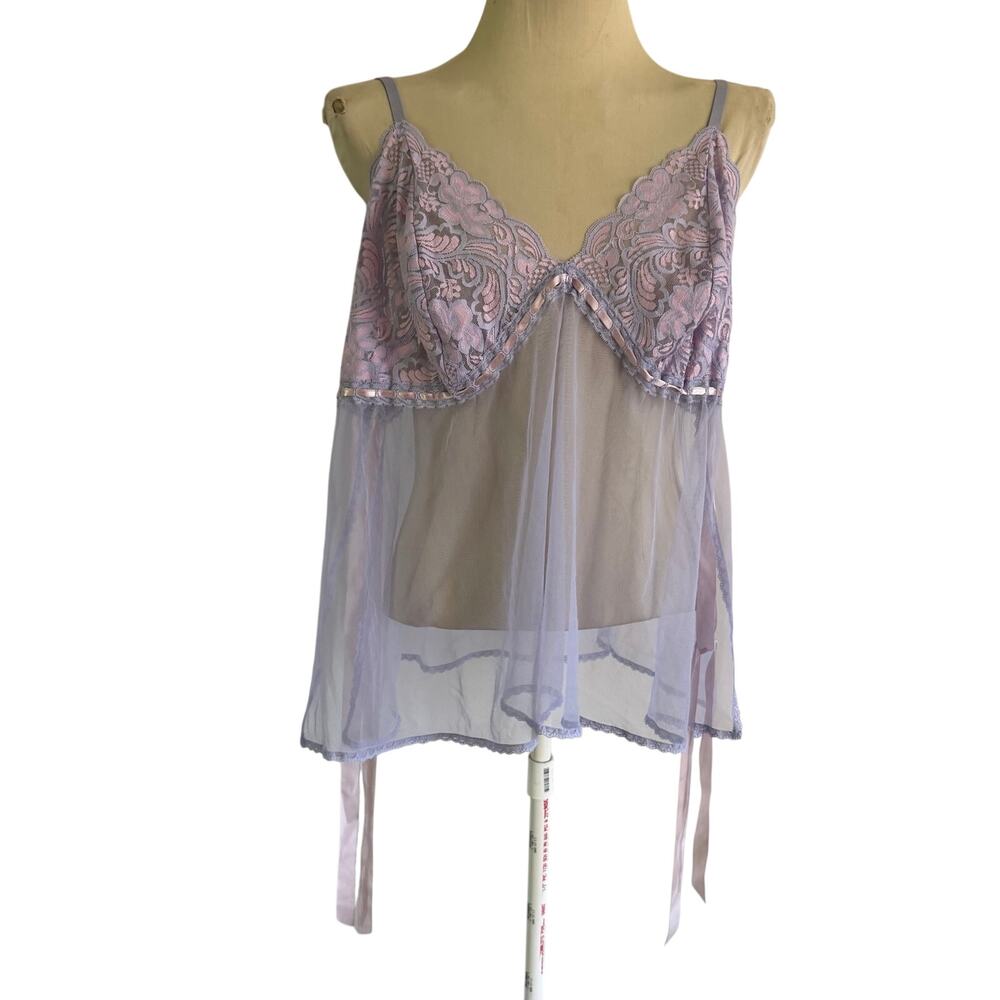 Y2K 2000s Purple Sheer Babydoll Chemise Slip Top Plus 3X Fairy Whimsy Romantic